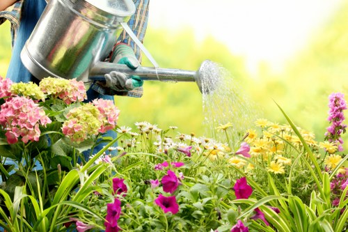 Sophisticated terrace garden design with seasonal planting and seating